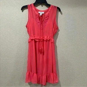 Motherhood Maternity Women Coral Sleeveless Dress Ruffled Waist Sz Sm 91043-85